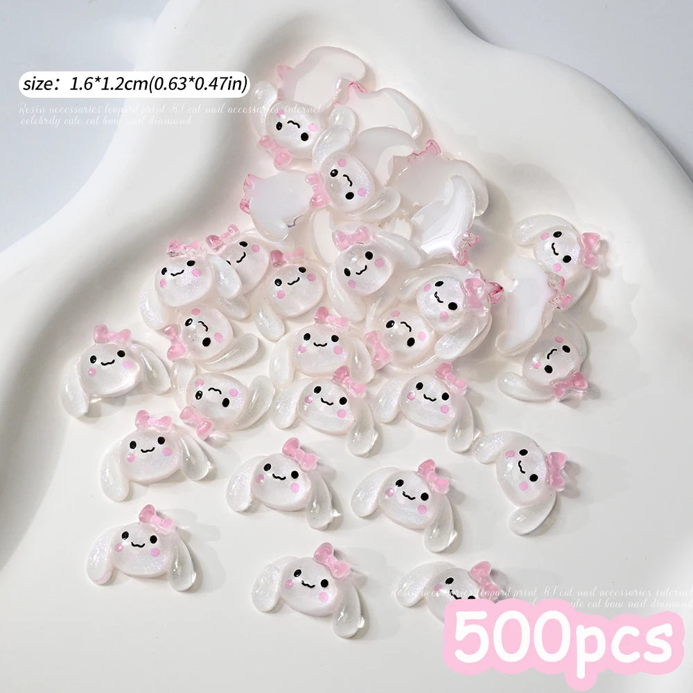 500pcs Cute Sanrio Nail Art Charms 3D Pink Bow Hello Kitty Cinnamoroll Nail Decoration