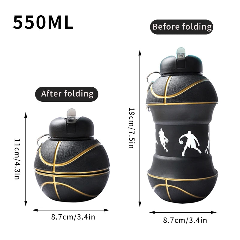 1 Liter Foldable Football Kids Water Bottles Portable Sports Water Bottle Football Soccer Ball Shaped Water Bottl Silicone Cup
