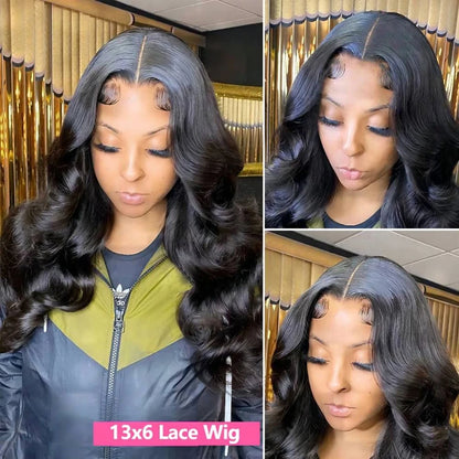 34inch Body Wave 360 Full Lace Wig Human Hair PrePlucked Transparent