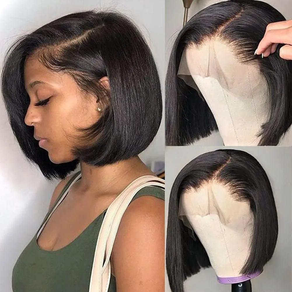 12Inch Bob Wig Human Hair 13x4 Straight Lace Front Wigs Human Hair 180% Density 15A Straight Bob Wigs For Black Women Pre Plucke