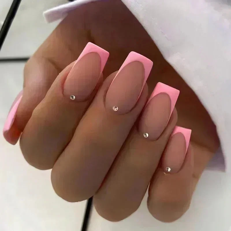 24Pcs French Tip  Press on Nails Short Coffin False Nails Simple Wearable Fake Nails Frosted Full Cover Press on Nail Tips Art