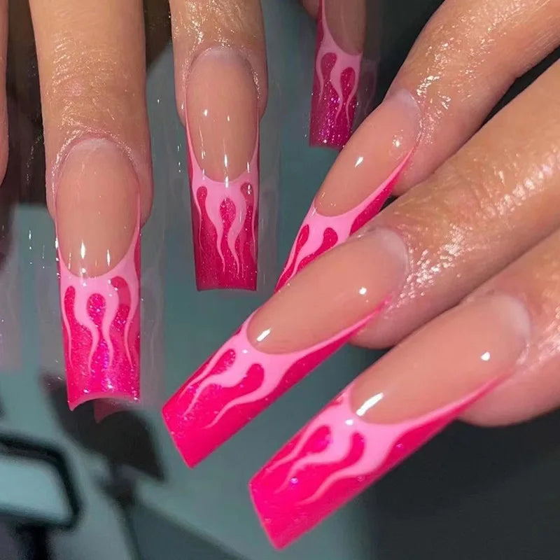24Pcs Leopard Print Design False Nails with Bow Rhinestone Long Square Press on Nails Wearable French Ballet Fake Nail Tips