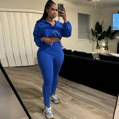 Weird Puss Autumn Women 2 Piece Set Casual Tracksuit Zipper Thin Drawstring Jacket+Leggings Matching Streetwear Sporty Suit