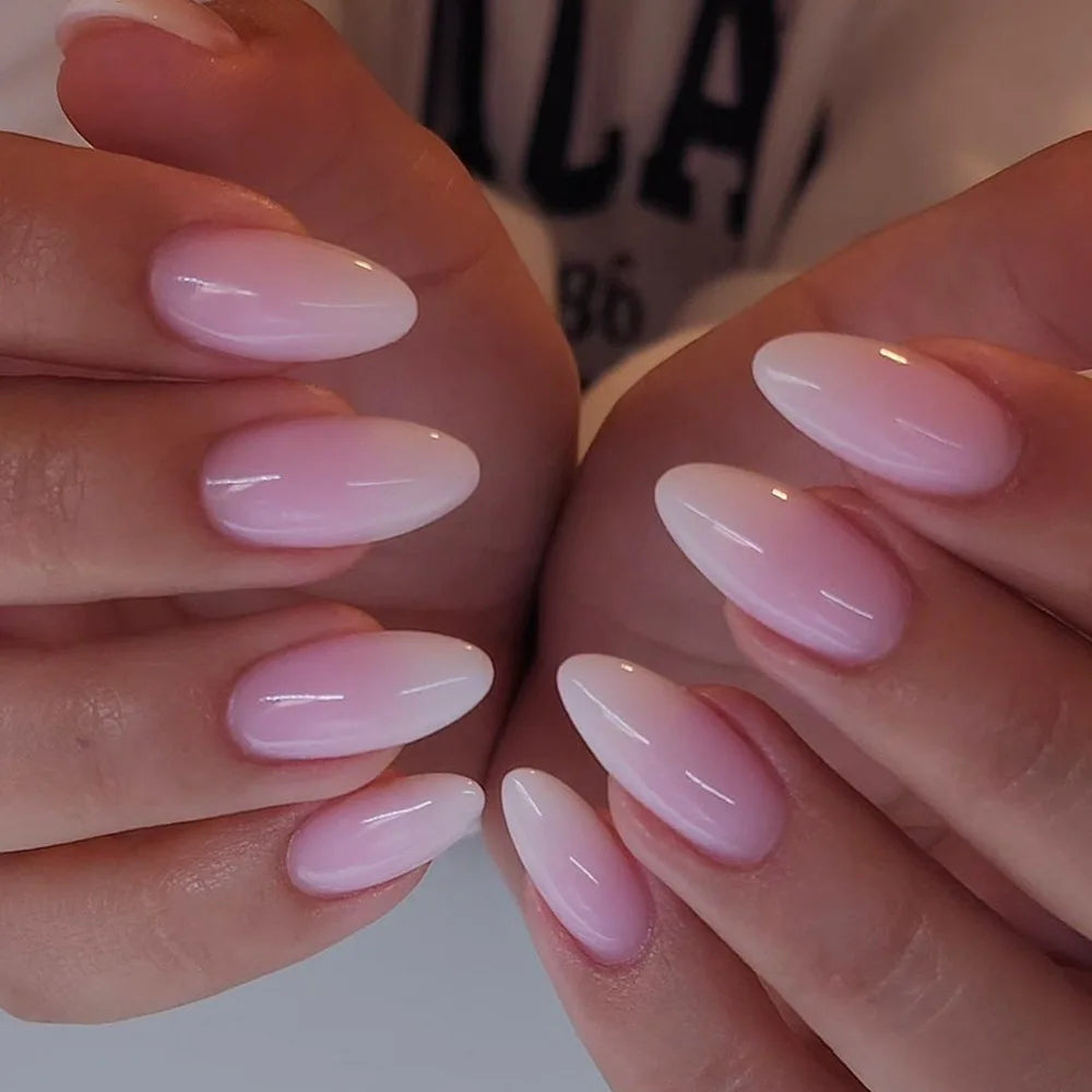 24Pcs Mid-length False Nails with Almond Head Design Brown Gold Lines Fake Nails Oval Wearable French Press on Nail Tips