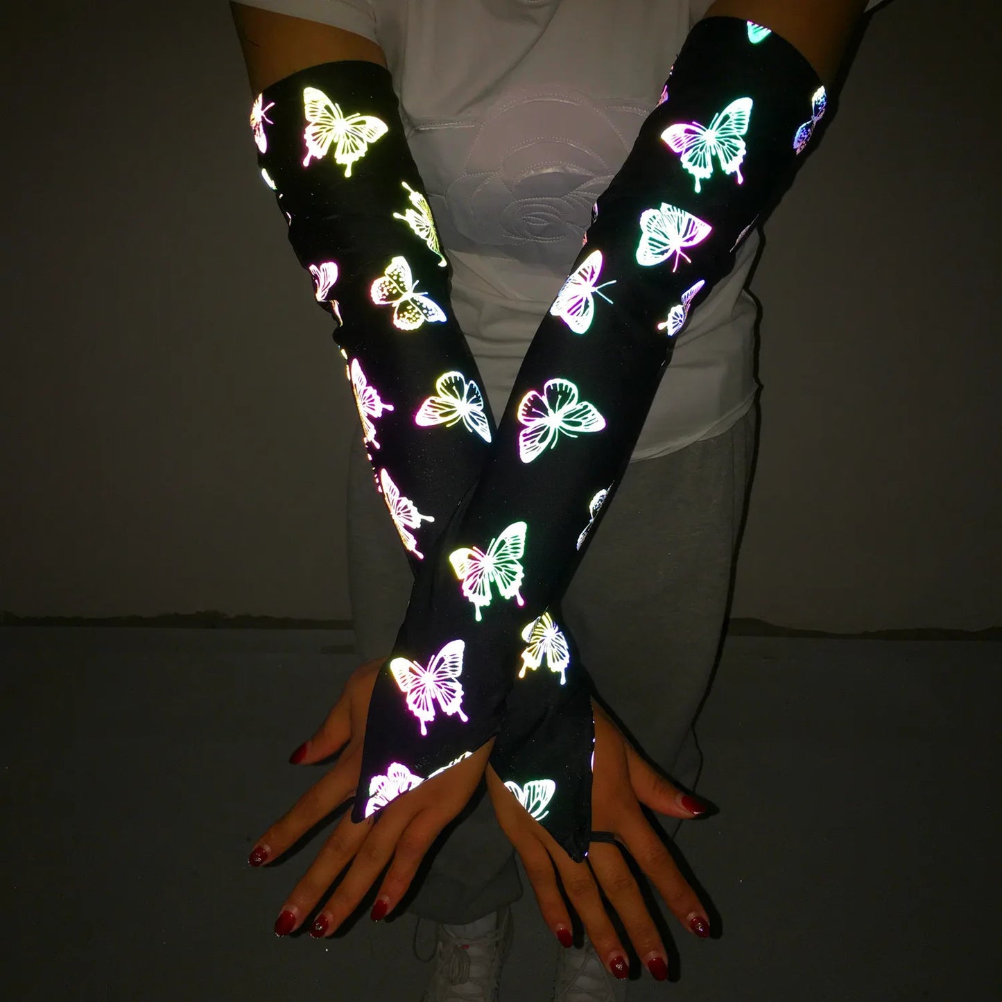 2025 Spring Summer Women Colorful Reflective SleeveS Y2K Harajuku Personality Printed Outdoor Sports Sunscreen Sleeve рукава