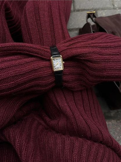 Elegant Burgundy Color Women's Loose Wide Leg Pants Set Chic Scarf Collar V-neck Knitted Sweater Suits Lady Street Knitwear