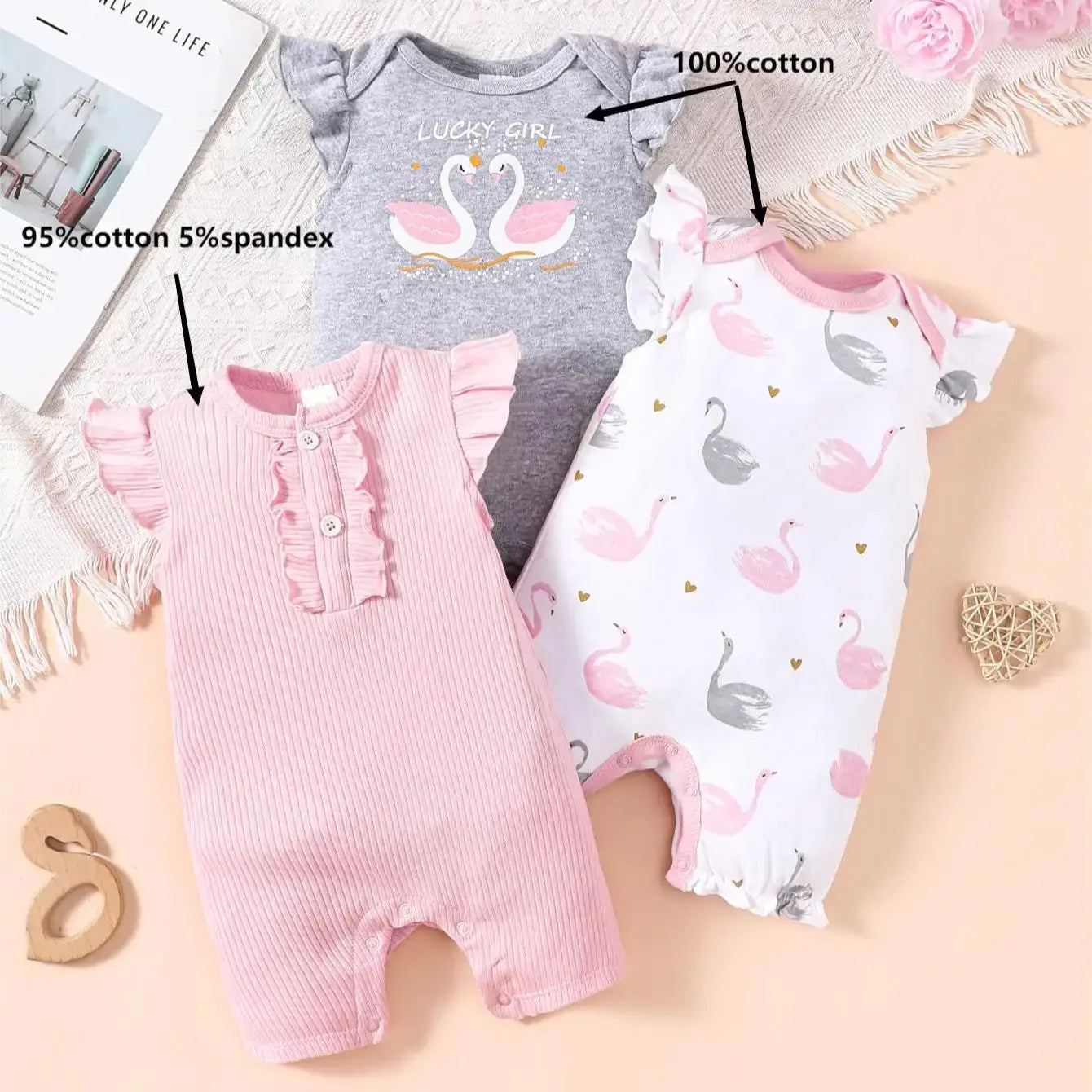 3PCS Boys and Girls Baby Summer and Autumn Short sleeved Climbing jumpsuit Cute Pattern Cotton Soft and Sweat-absorbing