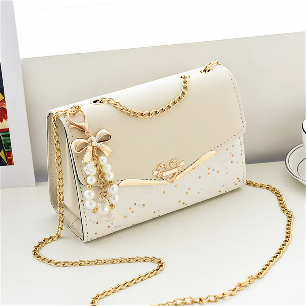 Trendy Sequin Single Shoulder Bags PU Leather Handbag with Tassel Pendant
