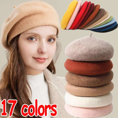 100% Wool Retro Beret Hat Autumn Winter Women British Hepburn stylish Artist Painter Hats Thick Warm Woolen Pumpkin Beanies Cap