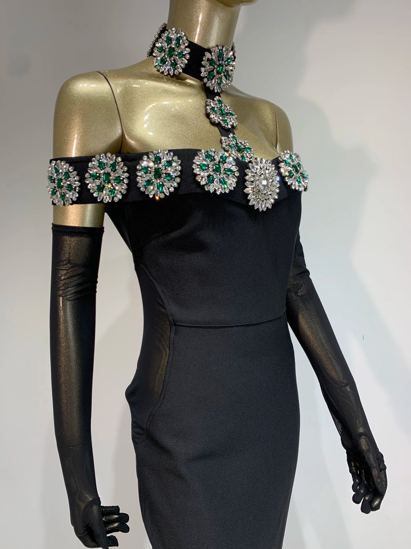 Summer Bandage Dress Women Celebrity Sexy Diamonds Crystal Black Maxi Long Bodycon Elegant Evening Club Party Dress