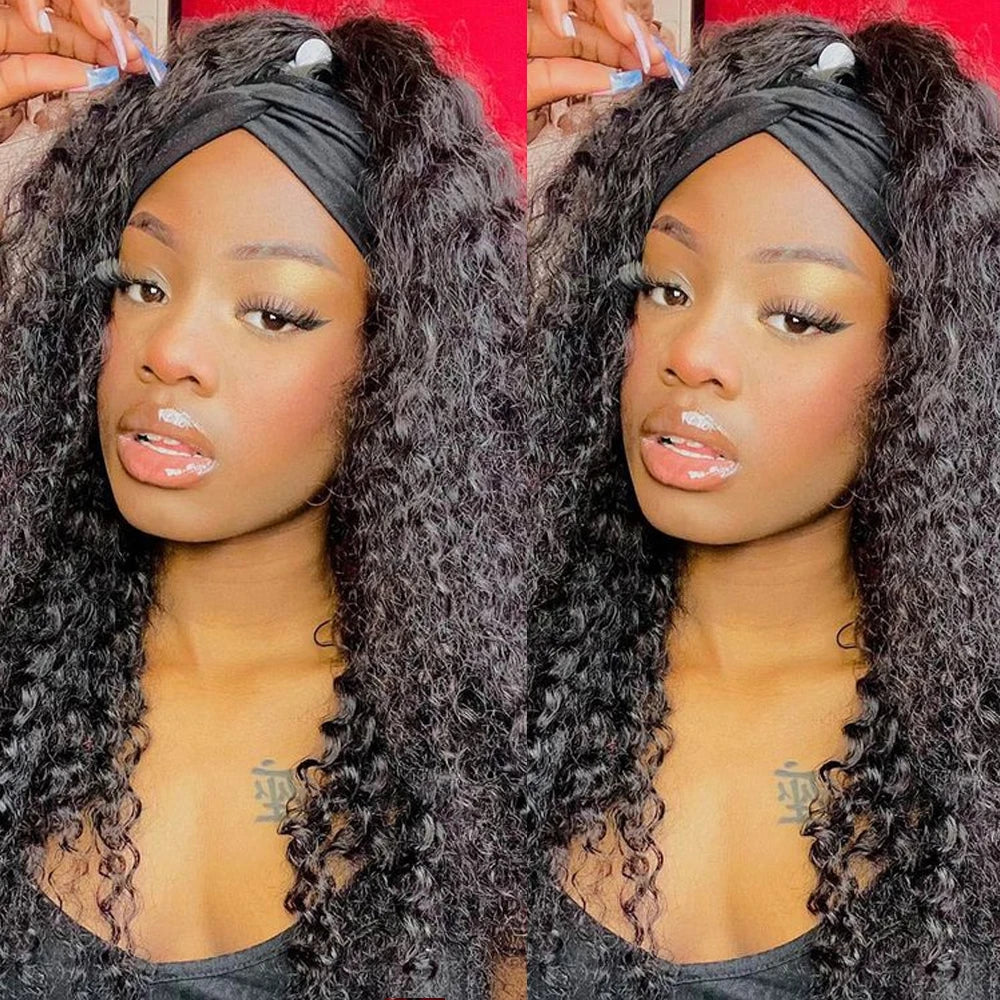 Headband Wig Human Hair Kinky Curly Full Machine Made Brazilian Remy Bob Glueless Human Hair Wigs For Women Natural Color