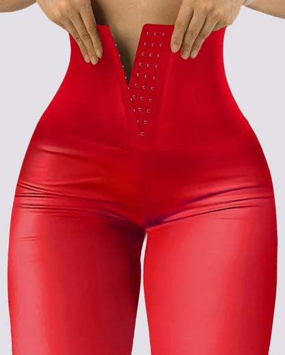 Xiamen Girls' New Hook Up Liquid Gloss Sauna Sweat Pu Leather High Waisted Tight Pants In Stock