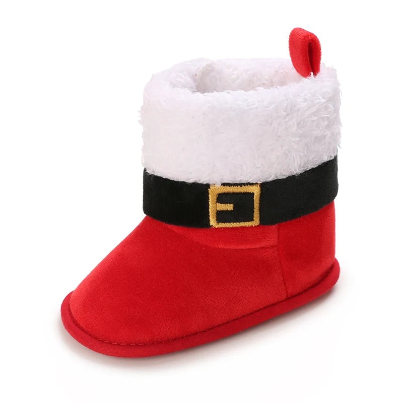 Christmas theme 0-18M New baby shoes Boots for Girls Baby First Walker plus fleece warm cotton shoes