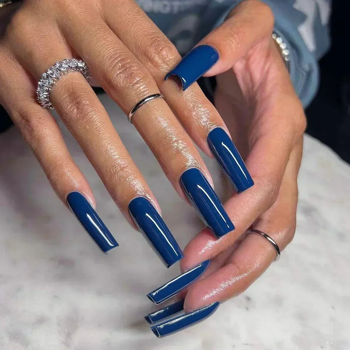 24Pcs Long Ballet Square False Nails Simple French 3d Curve Design Fake Nails Wearable Press on Fake Nails Full Cover Nails Tips