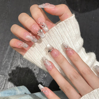 10Pcs Flower Butterfly Handmade Press on Nails Acrylic Nail Tips