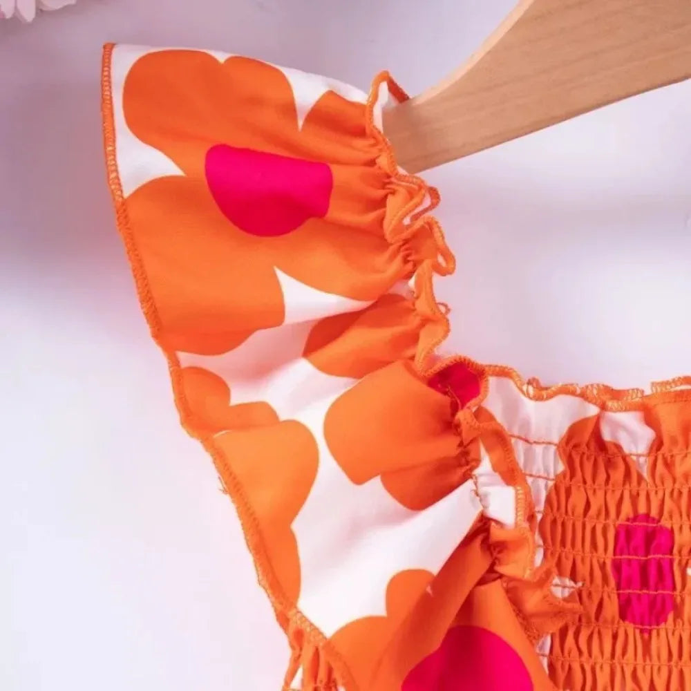 Summer New Kids Dresses for Girls Floral Fly Sleeve Sleeveless Princess Dress Cute Sweet Lovely Fashion Versatile