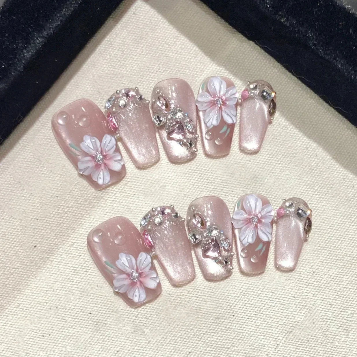 10Pcs Flower Butterfly Handmade Press on Nails Acrylic Nail Tips