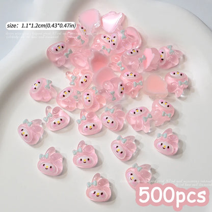 500pcs Cute Sanrio Nail Art Charms 3D Pink Bow Hello Kitty Cinnamoroll Nail Decoration