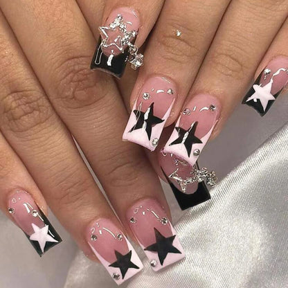 Luxury Ladies 24Pcs/Set Super Long Square French Leopard Print Pink Bow Heart Decoration Wearable Fake Nail  Press on Nail Art