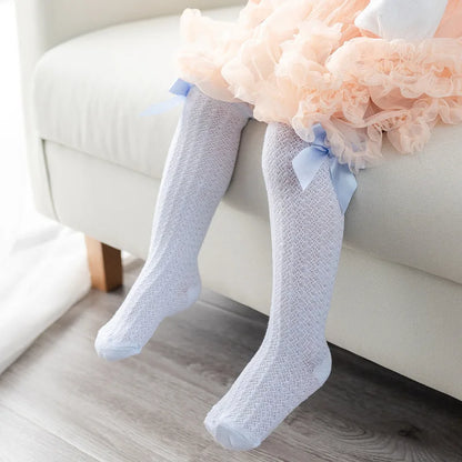 1 Pairs For Baby Girls Socks Summer Kids Knee High Long Sock Children Bow Tie Out Cotton Mesh Socks Infant Thin Soft Solid Socks
