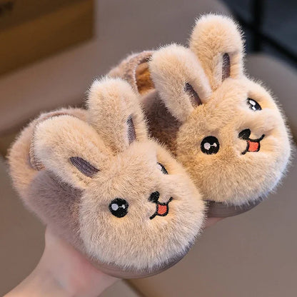 New Winter Rabbit Girls Cotton Slippers Cute Cartoon Anti Slip Soft Bottom Boys Plush Slippers Fashionable Warm Baby Strap Boots