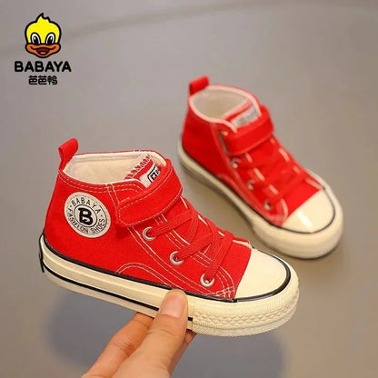 Babaya Children Canvas Shoes Boys Sneakers 2024 Spring New High-top Breathable Girls Shoes for Kids White Casual Shoes