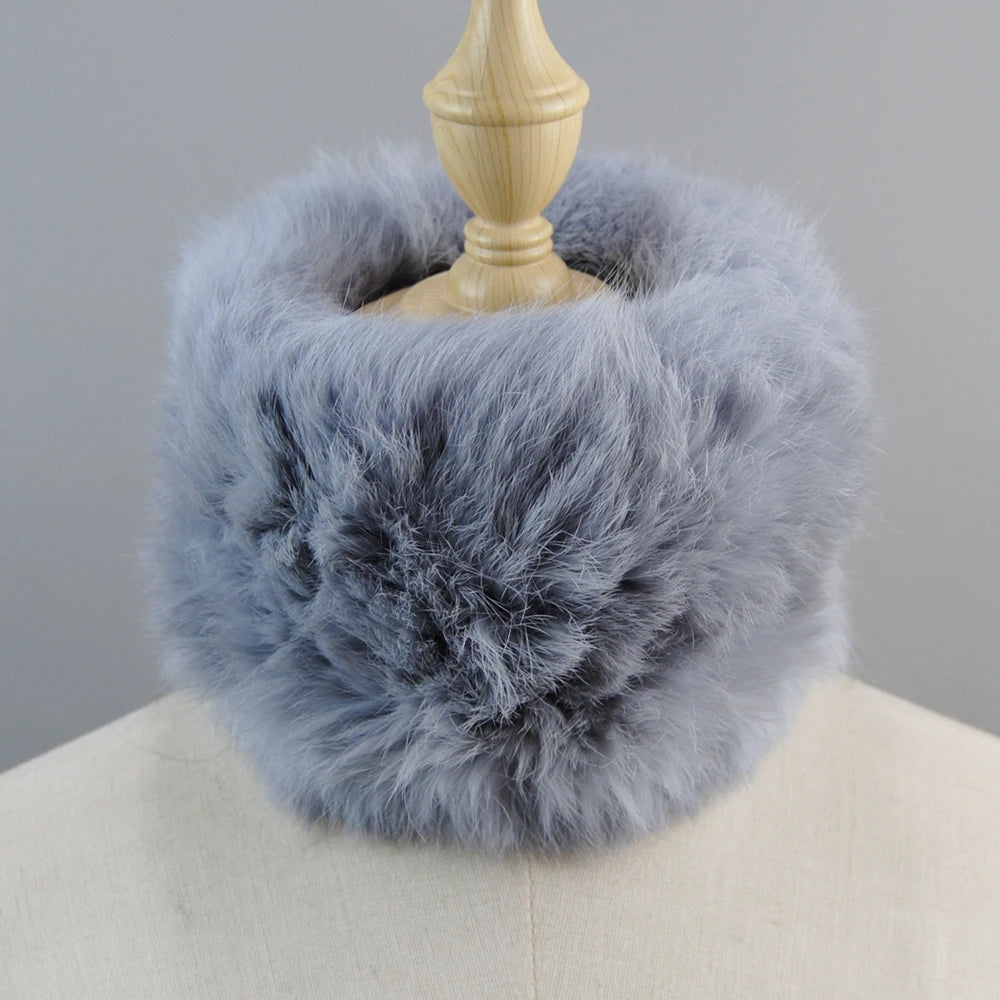Good Elastic Rex Rabbit Fur Ring Scarves Winter Warm Women Genuine Rex Rabbit Fur Scarf Knitted Real Natural Fur Wraps Headbands
