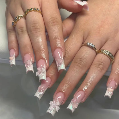 24pcs Artifical Bails With Glue Fake Nail Tips With Design Detachable Press On Nails Long Fake Nail Finished Nail Piece Sticker