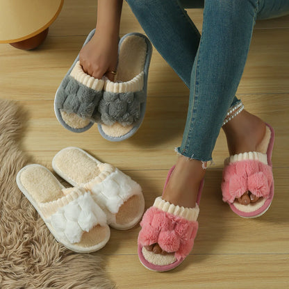 Fashion Women Slippers Cotton Plush Warm Female Light EVA Flat Bottom Non-slip Comfortable Slides Winter Autumn House Shoes