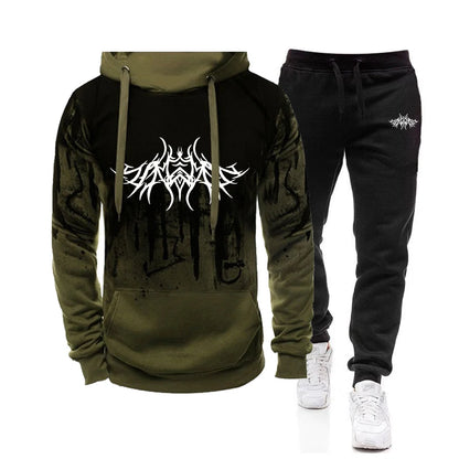 Mens Tracksuit Splash-ink Hooded Sweatshirt Casual Trousers
