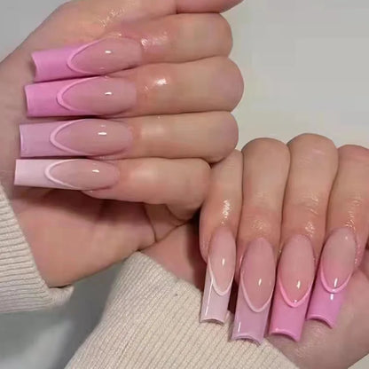24Ps Super Long Ballet Wearable Fake Nails Blue Diamond Small Flower Press on Nail Stickers Finished Removable False Nail Pieces