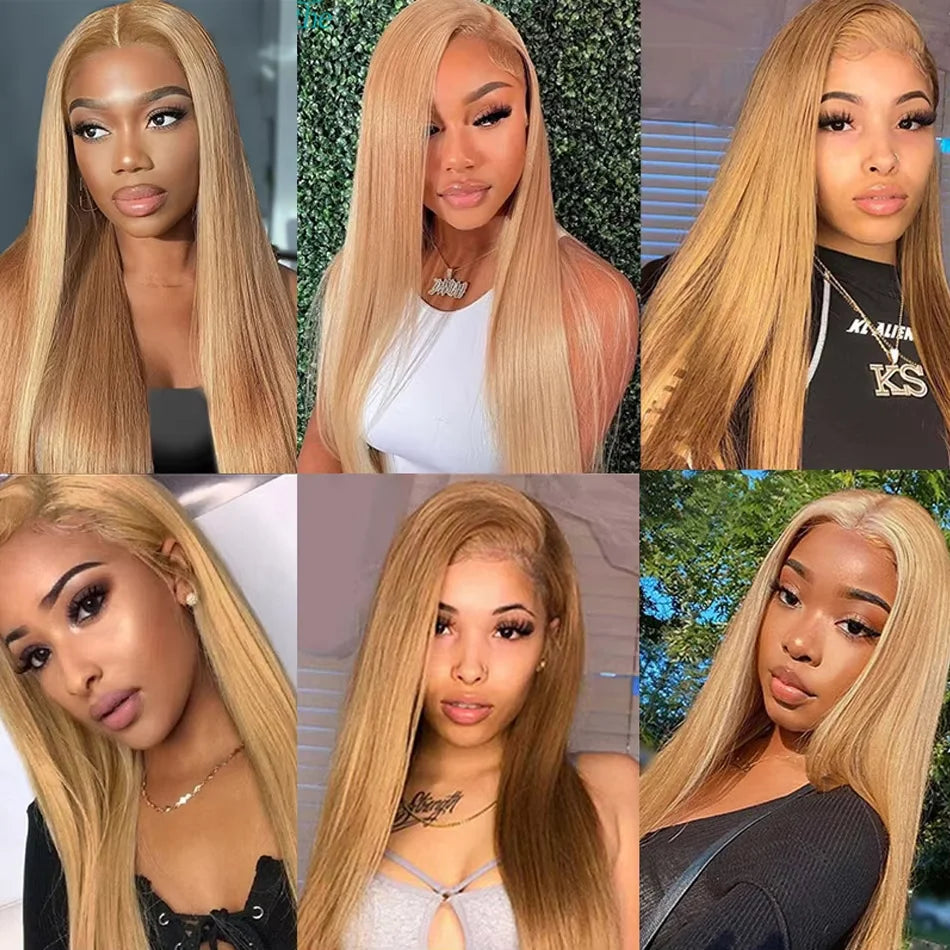 13x4 Straight Honey Blond Lace Front Wigs Human Hair 13x6 Hd Lace Frontal Wig For Women 27# Colored Lace Front Wigs Brazilian