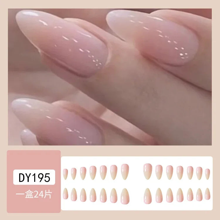 24Pcs Almond False Nails Cute Strawberries with French Design Simple White Wearable Fake Nails Decoration Press on Nail Tips Art