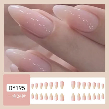 24Pcs Almond False Nails Cute Strawberries with French Design Simple White Wearable Fake Nails Decoration Press on Nail Tips Art