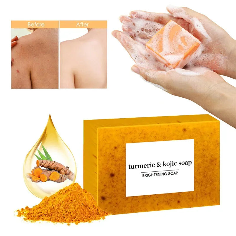 100g Turmeric Scrub Exfoliator Handmade Soap,Lemon Kojic Acid Brighten Moisturizing Shower Face Cleansing Soap,Body Skin Cleaner