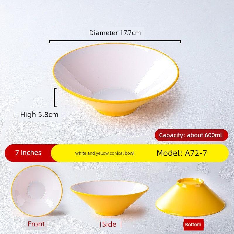 Melamine Rain-Hat Shaped Bowl Commercial Ramen Bowl River Snail Rice Noodle Bowl Noodle Restaurant Dedicated Noodles with Soy Sauce Wonton Pig's Knuckle Rice Spicy Hot Large Bowl