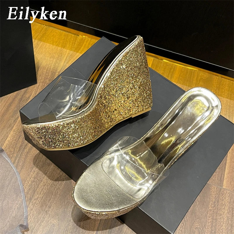 2025 PVC Transparent Platform Wedges Slippers Women Street Style High Heels Shoes