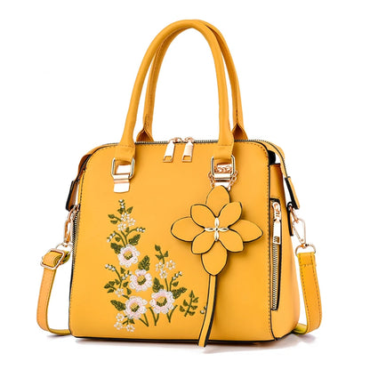 Floral Detail Shoulder Bag, Trendy Zipper Handbag Casual Crossbody Bag