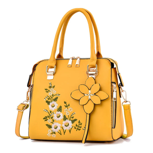 Floral Detail Shoulder Bag, Trendy Zipper Handbag Casual Crossbody Bag