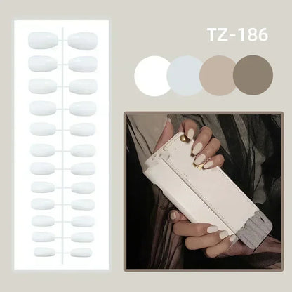 24Pcs False Nails Long Coffin Ballet French with Rhinestones Wearable Fake Nails Blue Flower Full Cover Press on Nails Tips Art