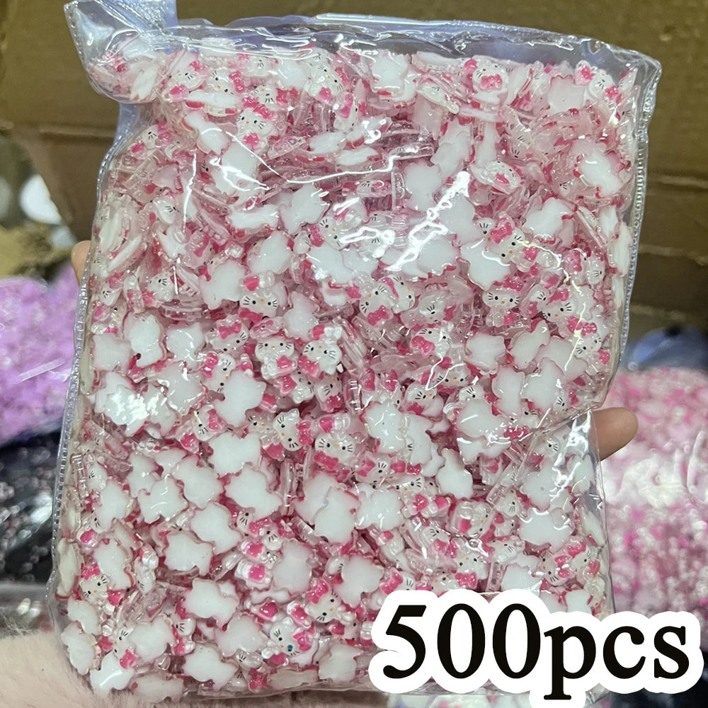 500pcs Cute Sanrio Nail Art Charms 3D Pink Bow Hello Kitty Cinnamoroll Nail Decoration