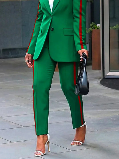 Freeacy Women's Fashion Side Striped Blazer Casual Coat High Waist Pants,Jacket and Pants Need To Be Purchased Separately