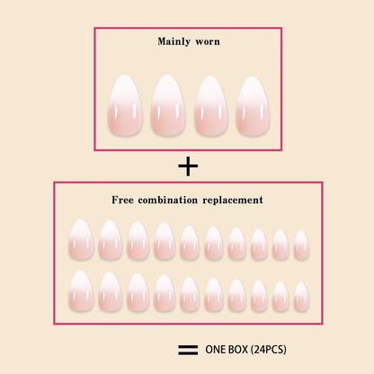 24Pc Short Size French Oval White Gradient Minimalist style Women Full Coverage Wearable Fake Nails Set