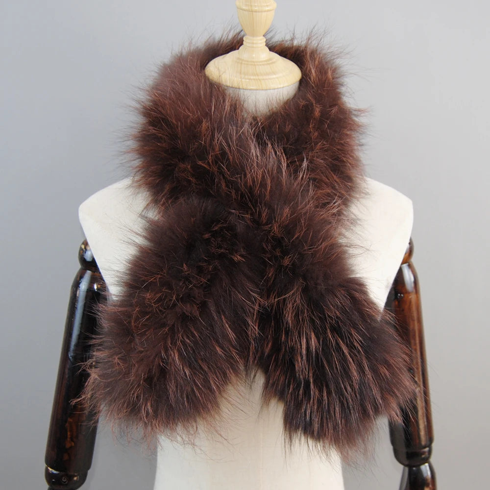 2025 New Knit Real Fox Fur Lady Fashion Neckerchief Scarves Women Real Fur Bandana Women Winter Warm Natural Fox Fur Scarf Ring