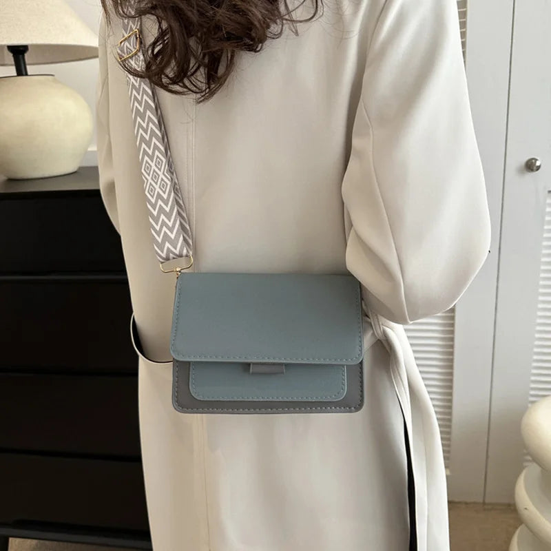 Wide Strap Crossbody Bags Square Matte Leather Shoulder Bags