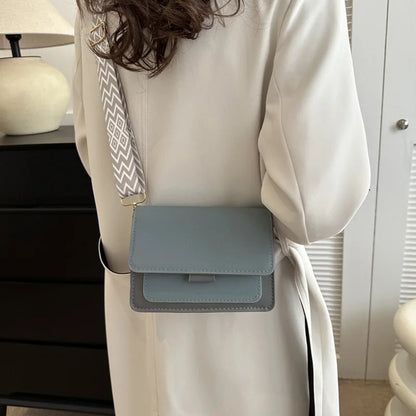 Wide Strap Crossbody Bags Square Matte Leather Shoulder Bags