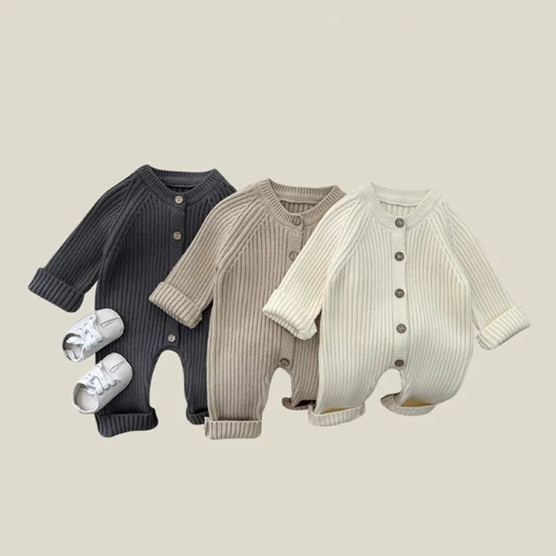 4614 Baby Jumpsuit 2025 Autumn and Winter New Solid Color Baby Boy's Knitting Climbing Clothes