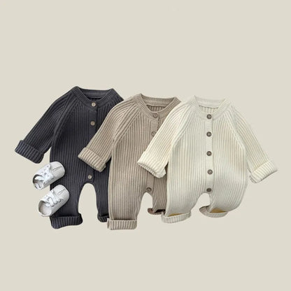 4614 Baby Jumpsuit 2025 Autumn and Winter New Solid Color Baby Boy's Knitting Climbing Clothes