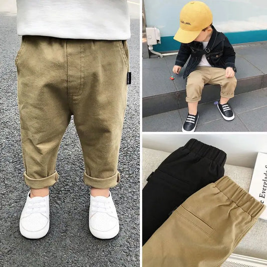 0-7Years Spring Autumn Kids Children Pants Baby Boy Cotton Washed Casual Trousers Elastic Waist Straight/Harlan Multiple Styles