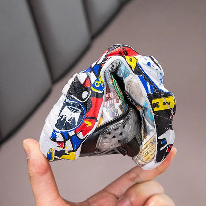 Children Sports Sneakers for Girls Kid Cartoon Graffiti Pattern Casual Shoes Boys Basketball Shoe